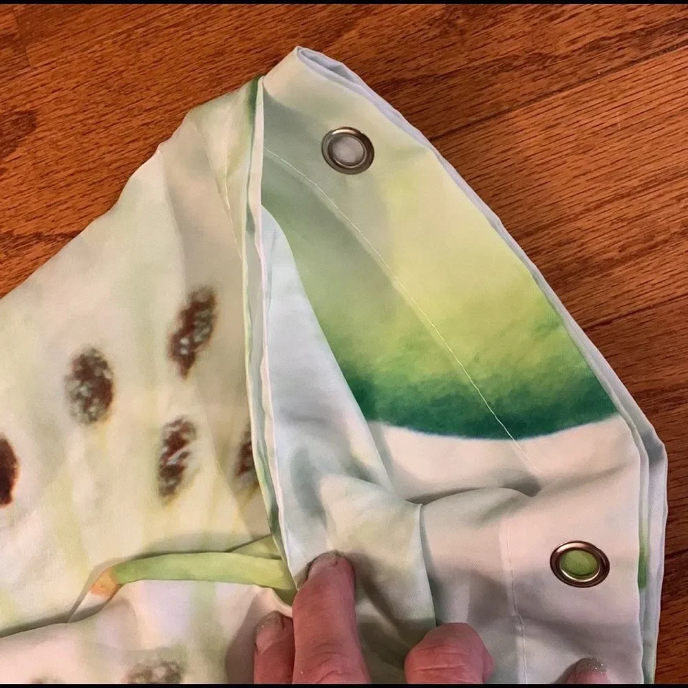 Shower curtain: 70” wide 72” long & 12 shower hook holes